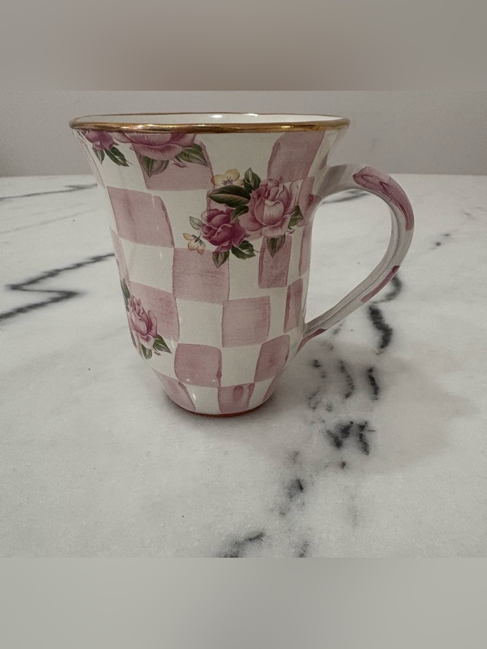 MacKenzie-Childs Honeymoon Checkered Mug Rose Petal - Picture 2 of 4
